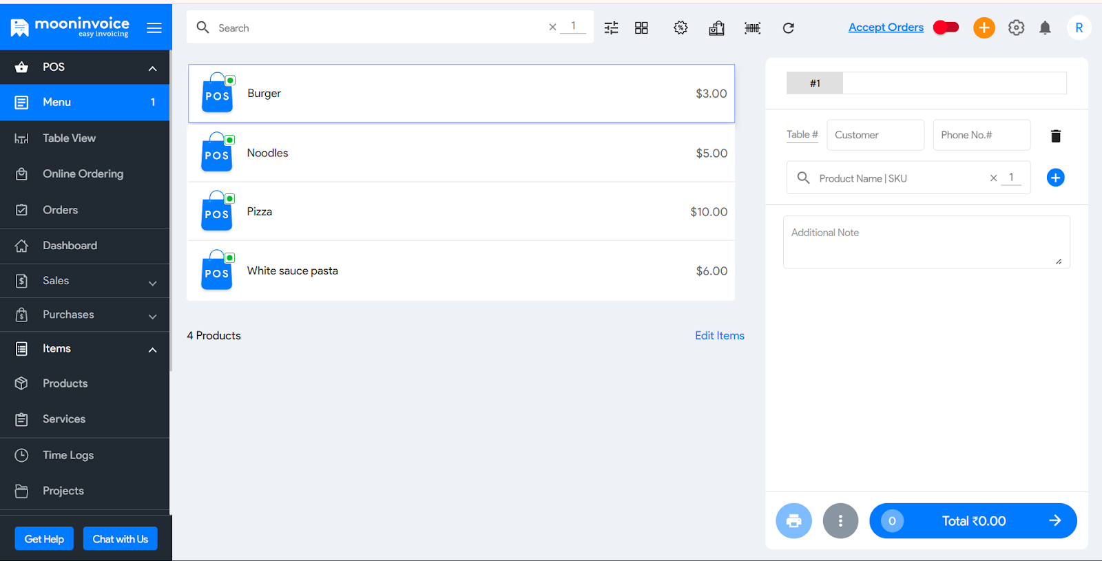 Moon POS list view preview