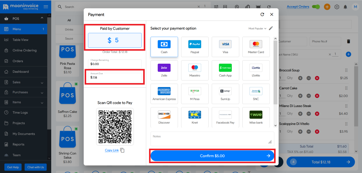 Payment Selection Screenshot