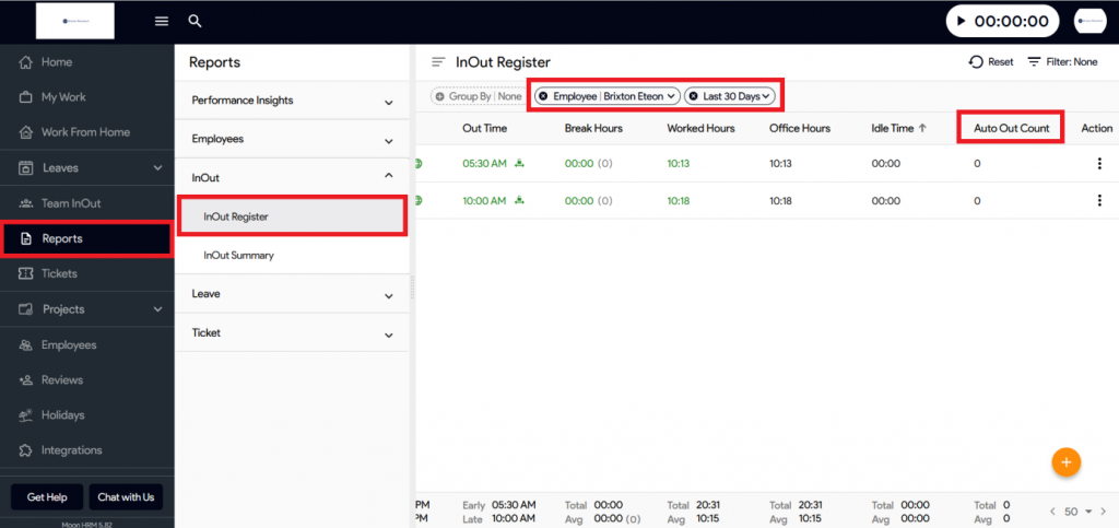 How to check Attendance Timer Auto Out Count of Employees in Moon HRM ...