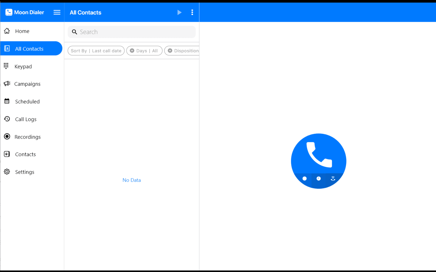 All Contacts section in Moon Dialer